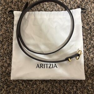 Aritzia Dark Brown Leather Belt with Gold Buckle